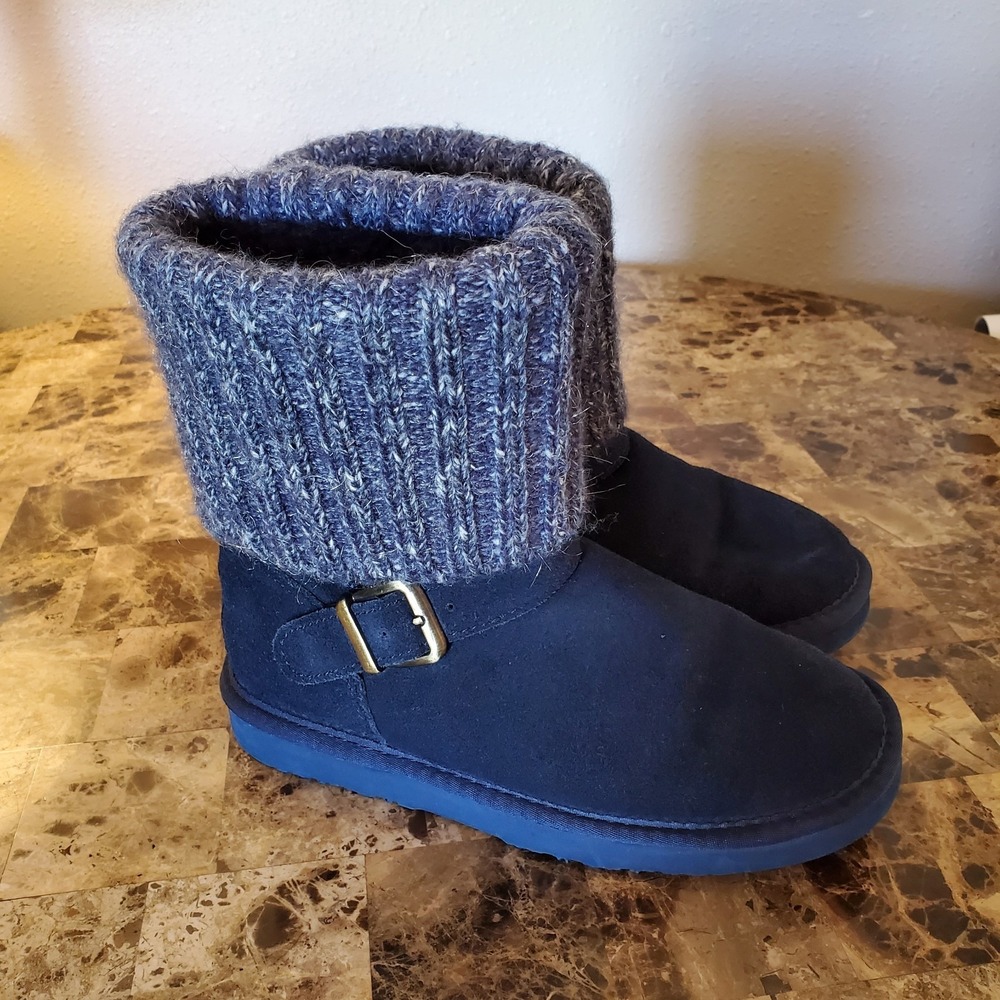 Lamo sz 6 blue suede Hurricane booties faux fur lining buckle cozy winter cabin
